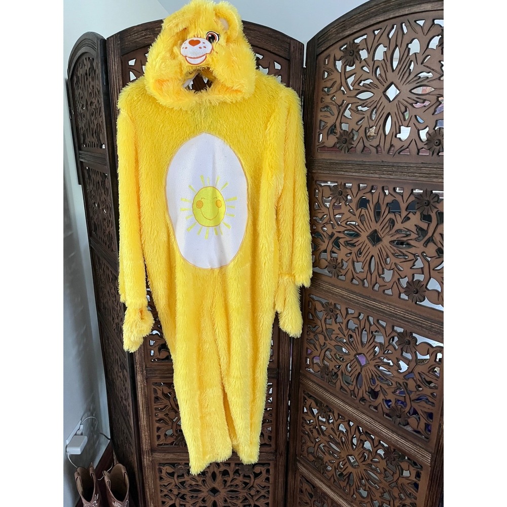 Care Bears Funshine Bear Yellow Faux Fur Union Suit Costume Pajamas Women Medium